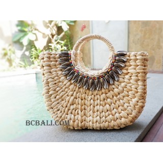 handbags sea grass natural with beads medium